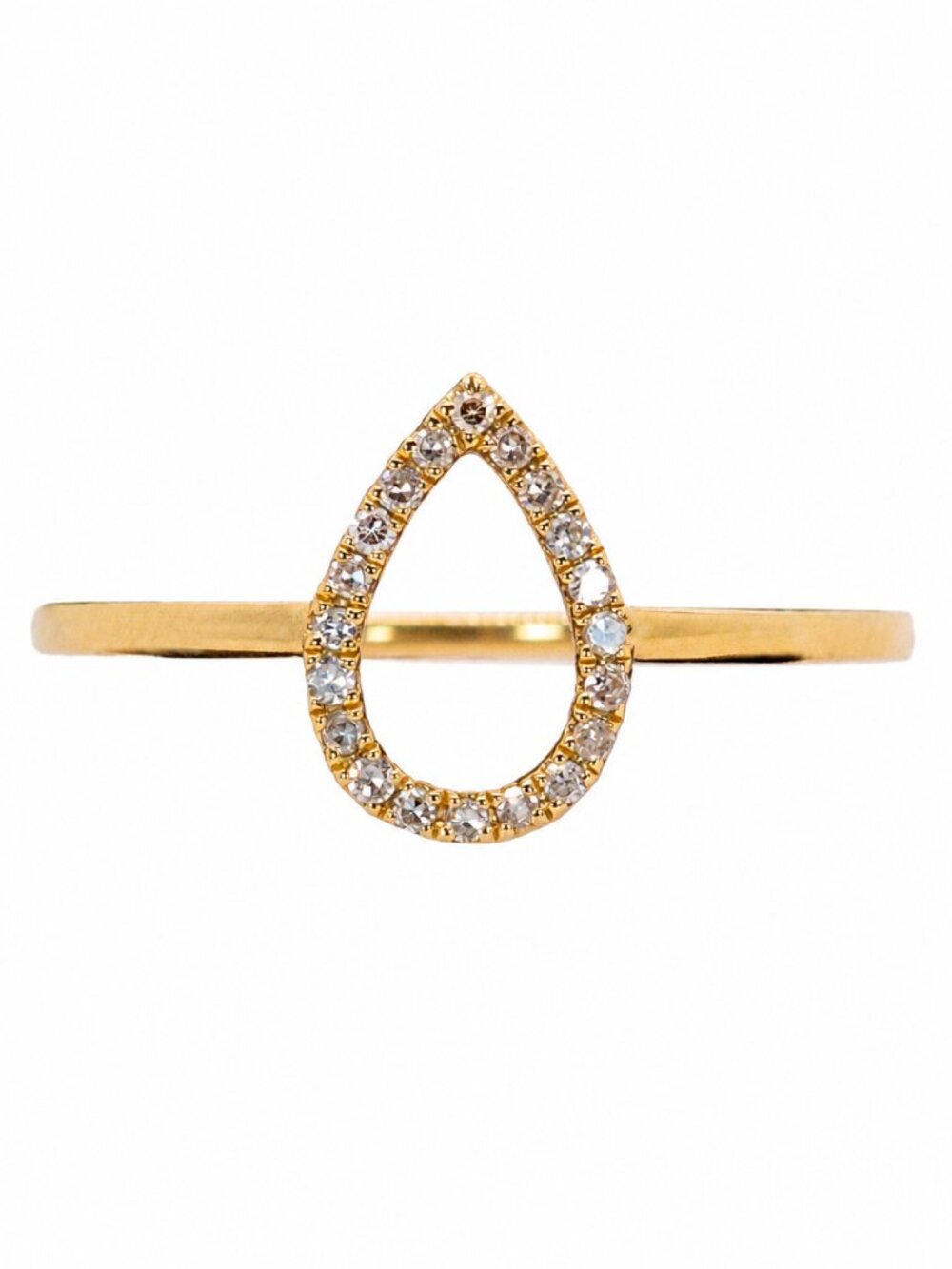 Pear-Shaped Hollow Natural Diamond Halo Ring in 14K Yellow Gold